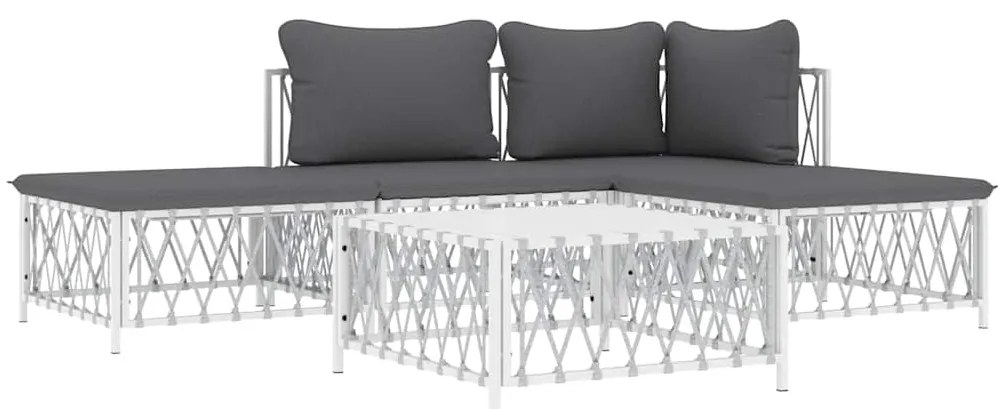 5 pcs conjunto lounge de jardim com almofadões aço branco