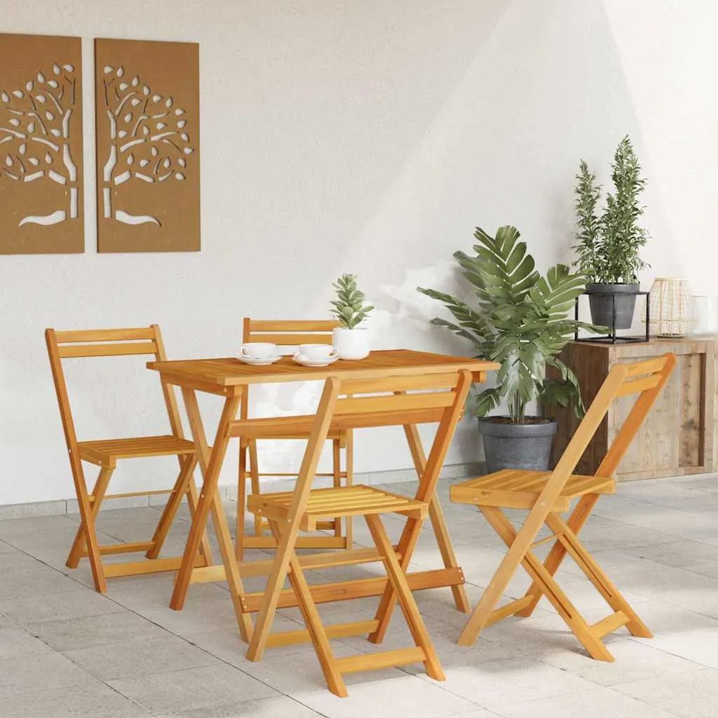 Conjunto Bistro Dobrável de 5 Peças Madeira Maciça Acácia