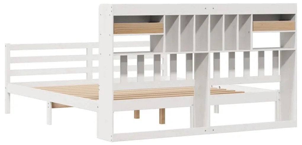 Cama com estante sem colchão 200x200 cm pinho maciço branco