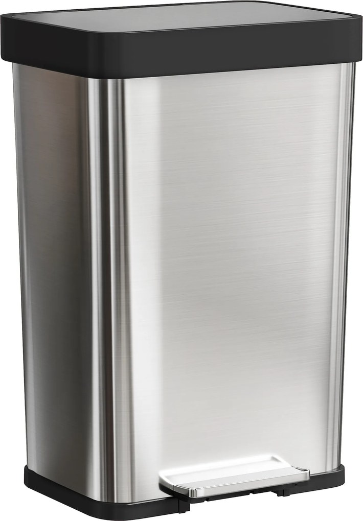 HOMCOM Lixeira 60 L com pedal, Balde de aço inoxidável com tampa de fechamento suave, Prateado | Aosom Portugal