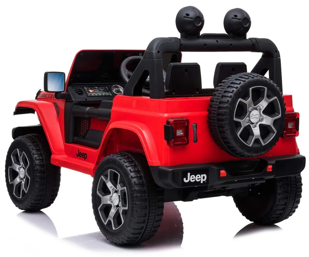 Jipe elétrico para Crianças JEEP Wrangler, assento duplo em couro sintético, rádio com Bluetooth e entrada USB, unidade 4x4, bateria 12V10Ah, rodas EV