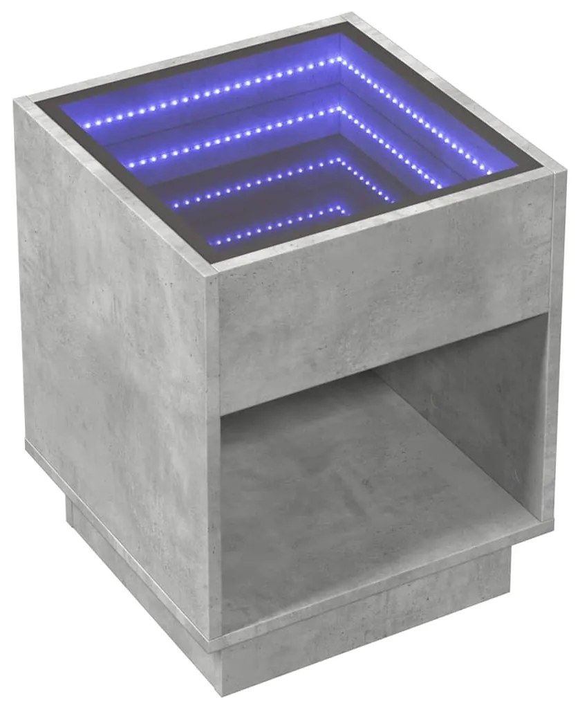 Mesa de centro luzes LED Infinity 40x40x50 cm cinzento cimento