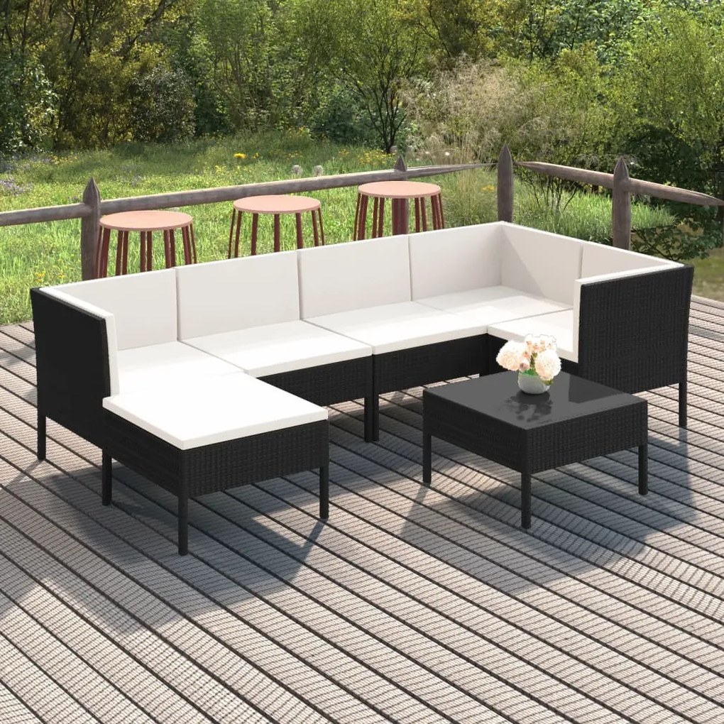 vidaXL 7 pcs conjunto lounge de jardim c/ almofadões vime PE preto