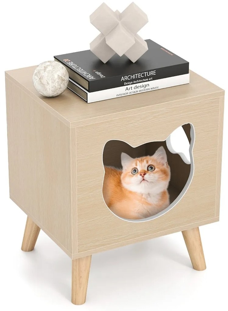 Móvel para Caixa de areia para gatos (NÃO INCLUIDA) 45 x 40 x 54 cm com tampa removível Orifício e janela para gatos natural