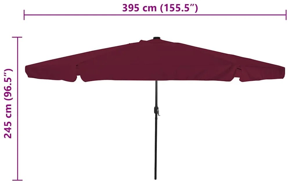 Parasol de jardim com luzes de LED, 395 x 245 cm, vermelho bordô