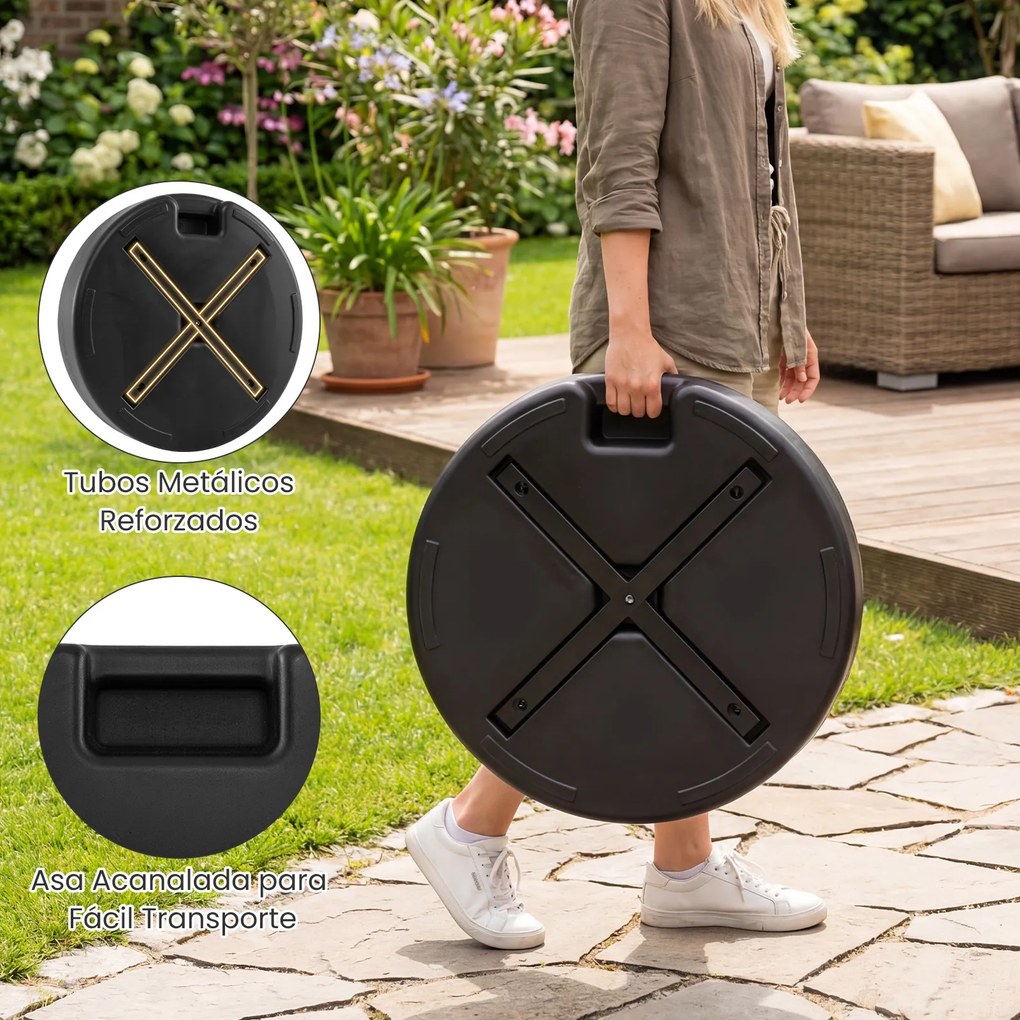 Base para guarda-sol em HDPE recheável de 52 kg com 2 adaptadores para postes redondos de 39/49 mm – Exterior, jardim, terraço, pátio, piscina Preto