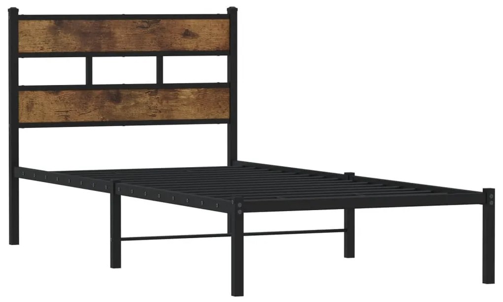 Estrutura de cama sem colchão 100x200 cm metal carvalho fumado