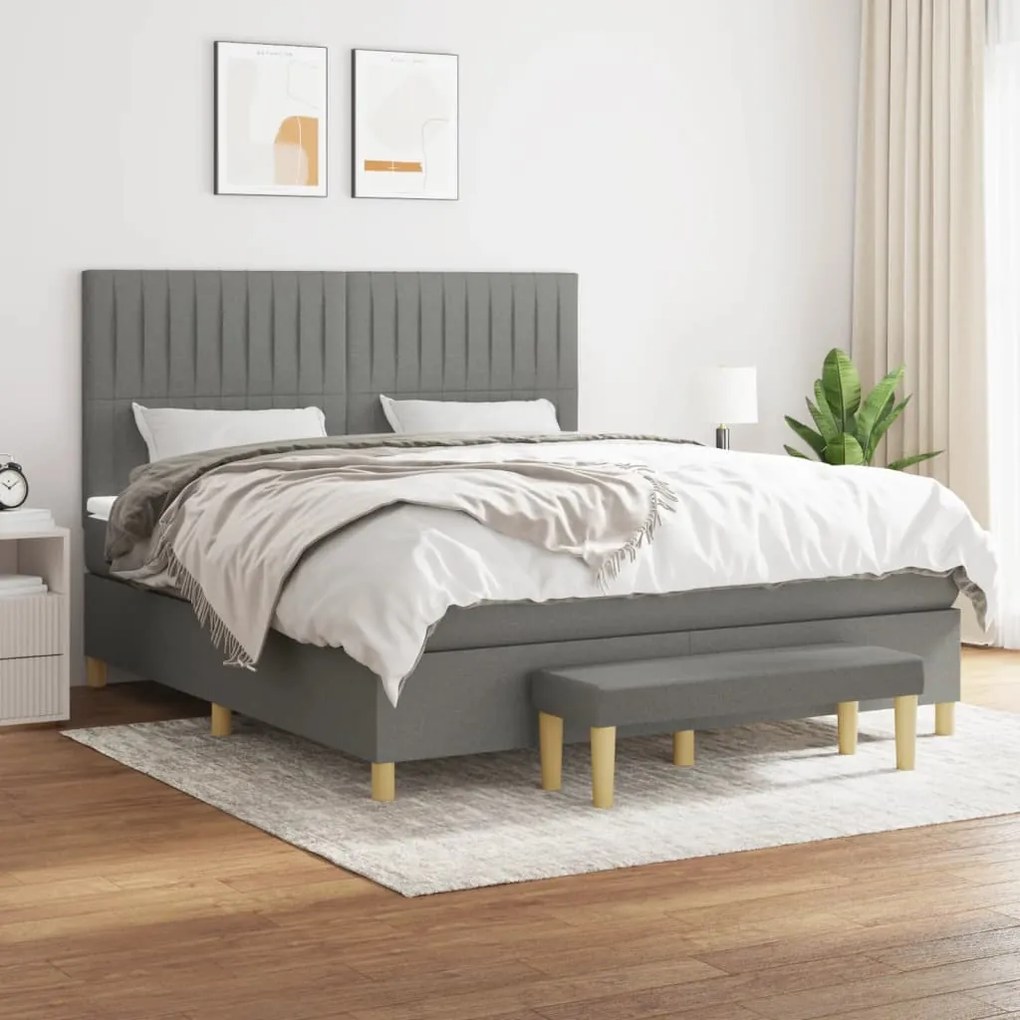 vidaXL Cama com molas/colchão 160x200 cm tecido cinzento-escuro