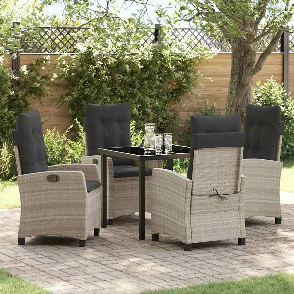 vidaXL Conjunto de Jantar de Jardim com 5 Peças e Almofadas - Rattan Poly Cinza Claro