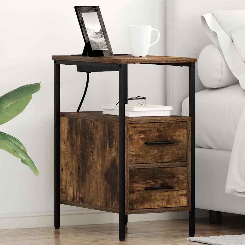 vidaXL Mesa-de-cabeceira 2 pcs Carvalho fumado 30 x 48 x 61 cm