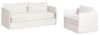 Conjunto De Sala De Estar Com Sofá De 3 Lugares E Poltrona Em Linho E Algodão Grace Tecido Branco Quebrado - Sklum