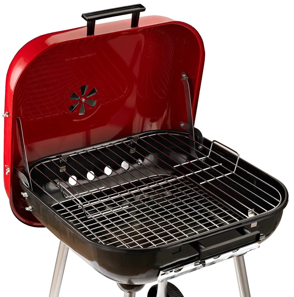 Churrasqueira de carvão Piquenique com Rodas e prateleira Churrasqueira ao ar livre Jardim Camping Churrasco 45x47.5x70cm