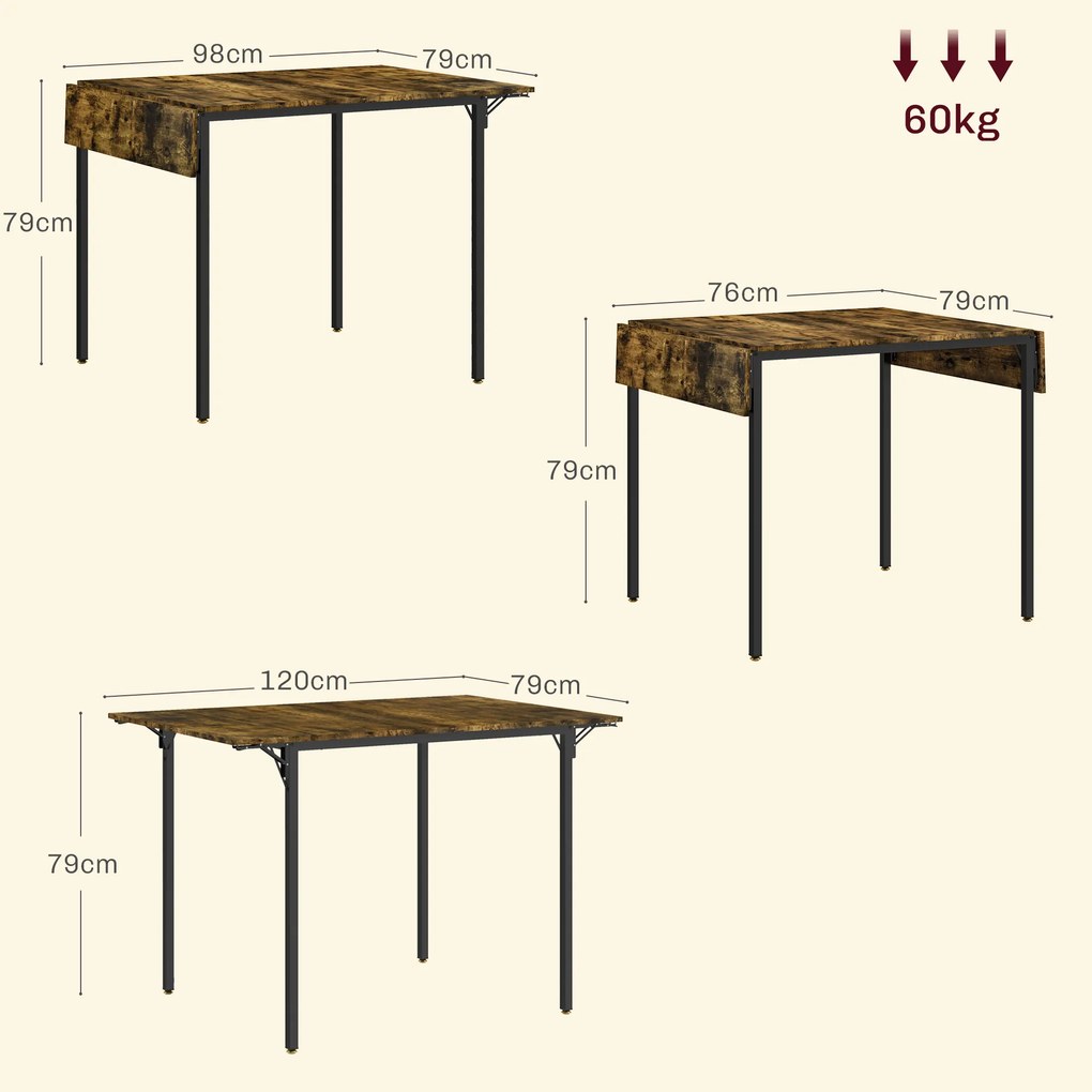Mesa de jantar com 2 abas, estilo industrial CADEIRAS NÃO INCLUÍDAS), extensível, mesa com abas para 2 a 4 pessoas (CADEIRAS NÃO INCLUÍDAS)