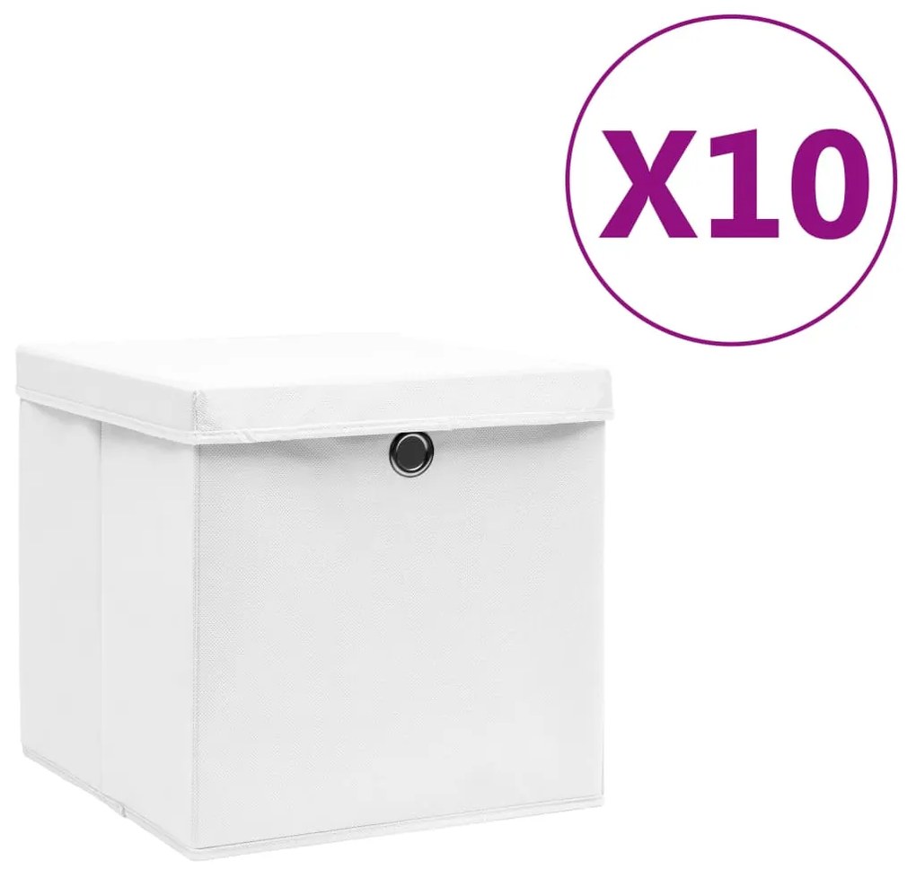 vidaXL Caixas de arrumação com tampas 10 pcs 28x28x28 cm branco