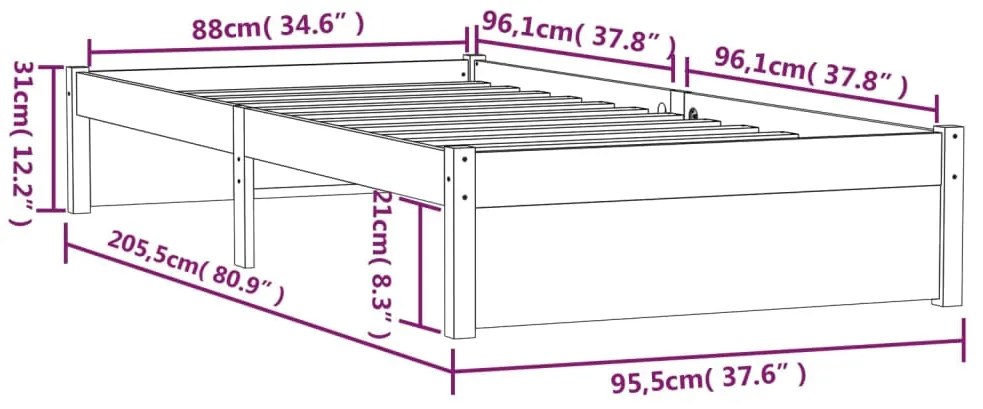 Estrutura de cama 90x200 cm madeira maciça