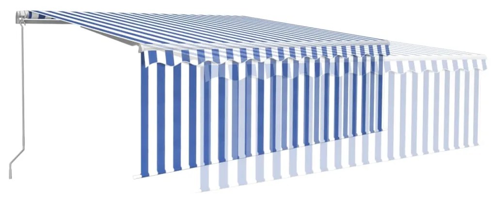 Toldo retrátil manual com estore/LED 4x3 m azul e branco