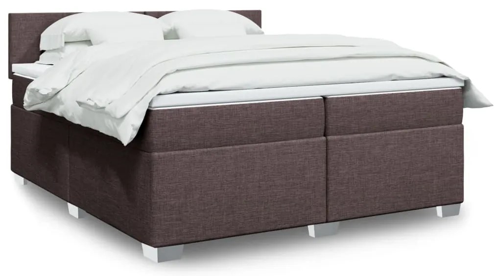 Cama com molas/colchão 200x200 cm tecido castanho-escuro