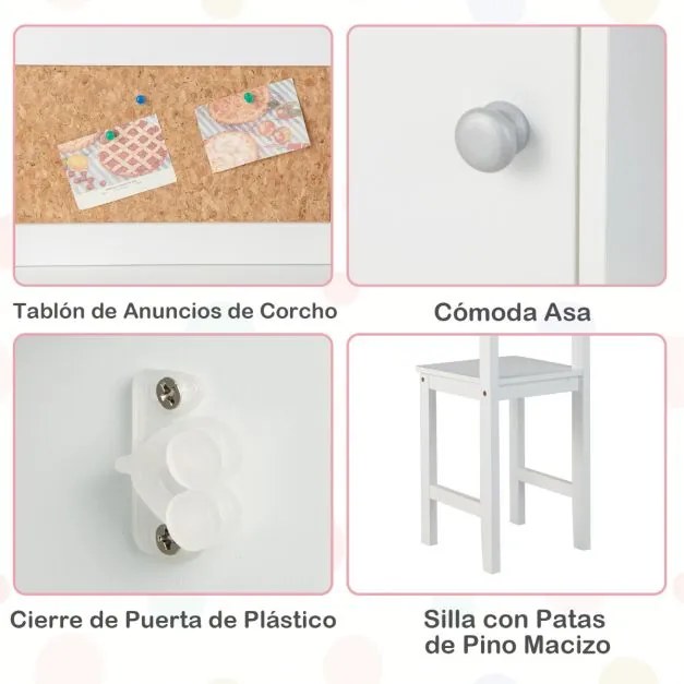 Conjunto de mesa e cadeira de madeira para crianças Mesa de estudo de madeira para crianças com cadeira  para crianças 3+ anos 90 x 45 x 86 cm Branco