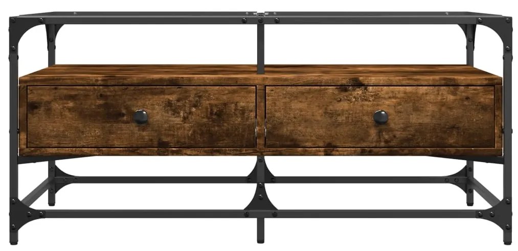 Mesa de centro c/topo de vidro 98,5x50x45cm carvalho fumado aço