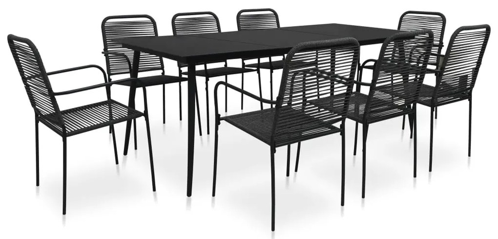 9 pcs conjunto de jantar p/ jardim corda de algodão e aço preto