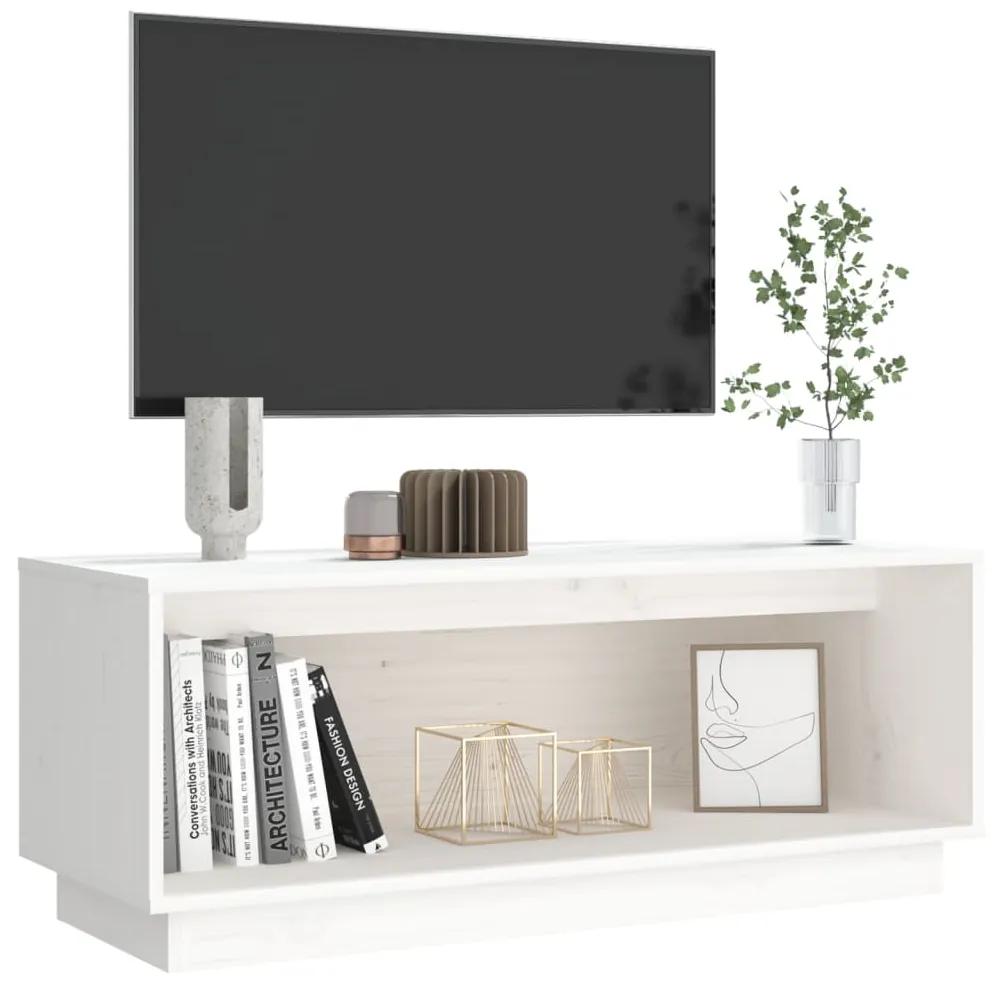 Móvel de TV 90x35x35 cm madeira de pinho maciça branco