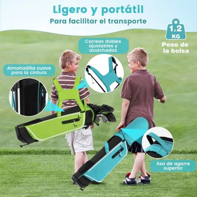 Conjunto de tacos de golfe para crianças dos 11 aos 13 anos, incluindo saco de apoio com capuz para chuva Driver n.º 1 Híbrido n.º 5 Ferros e Putter n