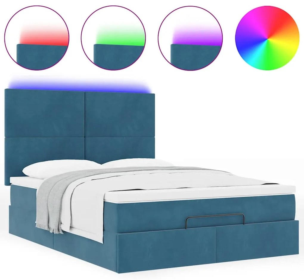 Estrutura de cama otomana colchões 140x200cm veludo azul escuro