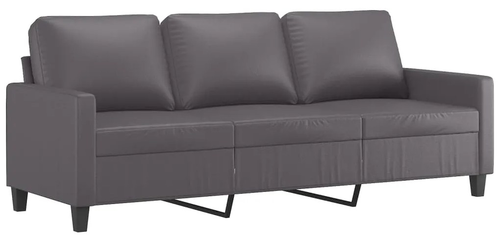 Sofá de 3 lugares c/ apoio de pés 180 cm couro artificial cinza