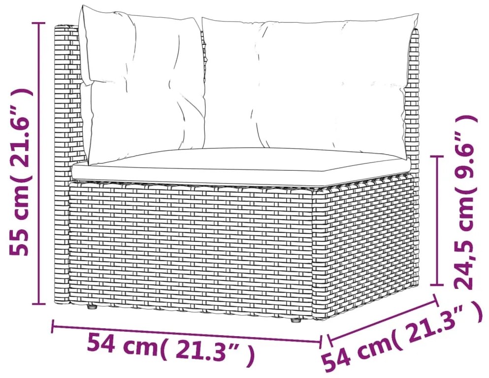 7 pcs conjunto lounge de jardim c/ almofadões vime PE cinzento