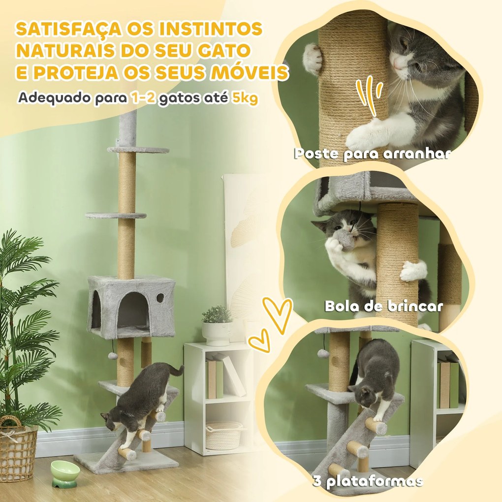 PawHut Arranhador para Gatos do Chão ao Teto de 225-265 cm Arranhador