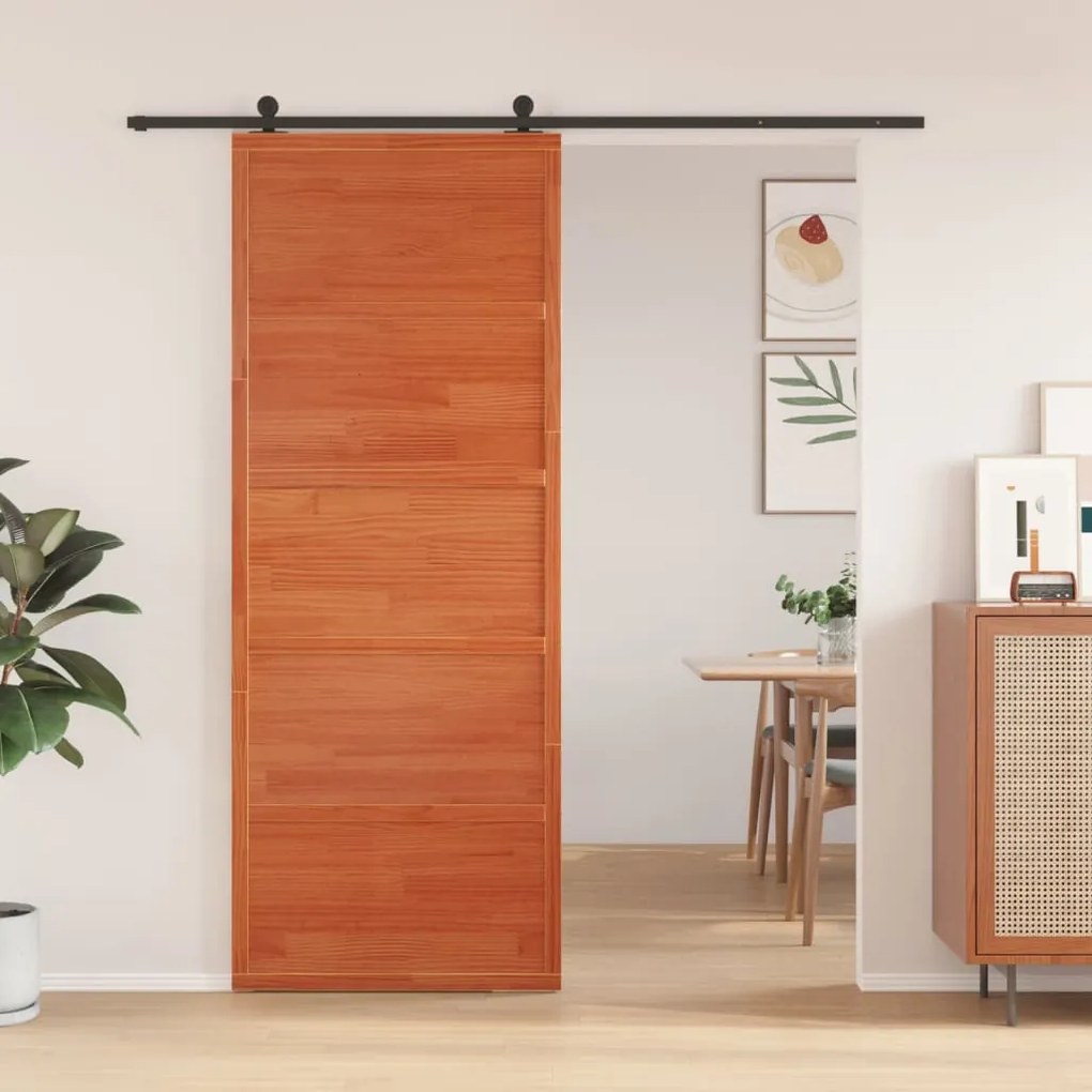 vidaXL Porta de celeiro 80x208 cm madeira de pinho maciça castanho mel