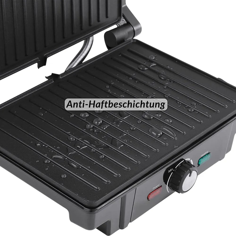Grelhador de contacto de 1600 W, 29 x 24,5 x 11 cm Preto + Prateado