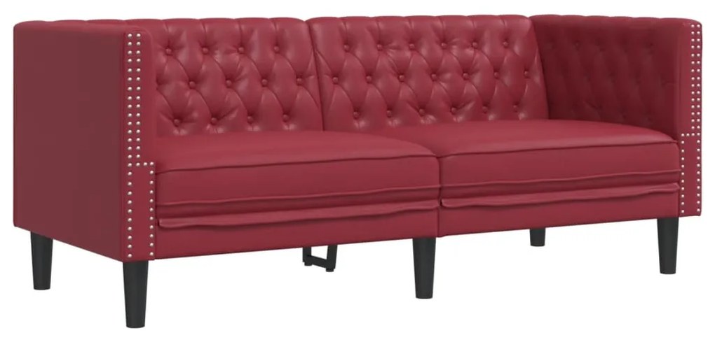 3 pcs conj. de sofás chesterfield couro artif. vermelho tinto