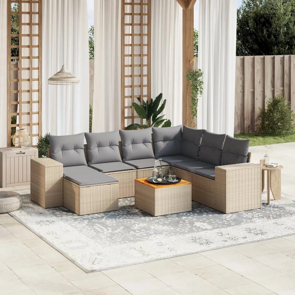 vidaXL 8 pcs conjunto de sofás p/ jardim com almofadões vime PE bege