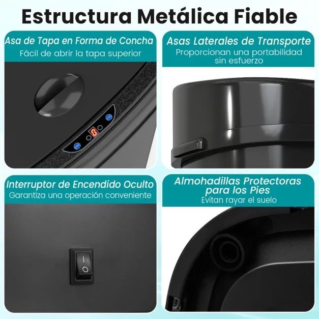 Caixote do lixo de 58 L com sensor de movimento por infravermelhos e design de zona dupla Tampa com abertura permanente e fecho preto
