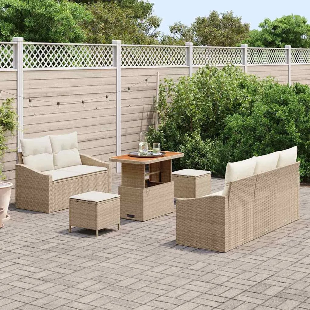 Conjunto de Sofá de Jardim com 8 Peças e Almofadas Bege