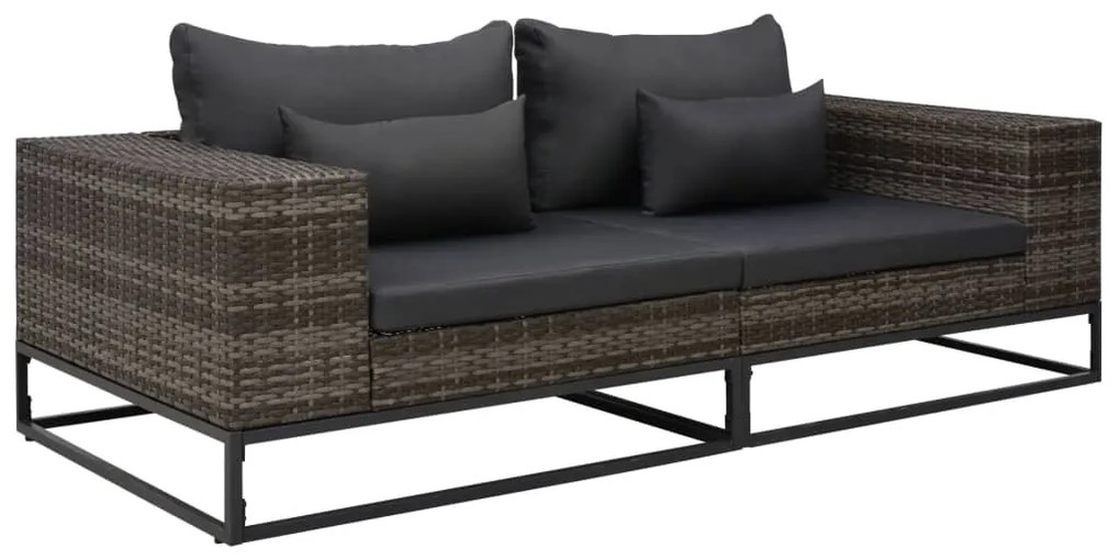 vidaXL 2 pcs conjunto sofás de jardim c/ almofadões vime PE cinzento