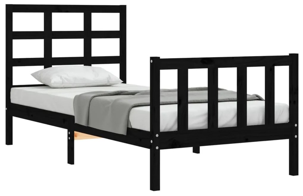 Estrutura de cama com cabeceira 90x190 cm madeira maciça preto