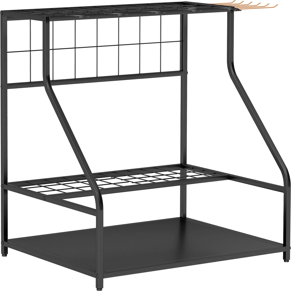 Outsunny Organizador de Ferramentas de Jardim de 3 Níveis para Garagem com Ganchos para Pás Ancinhos Vassouras 84x53x73 cm Preto | Aosom Portugal