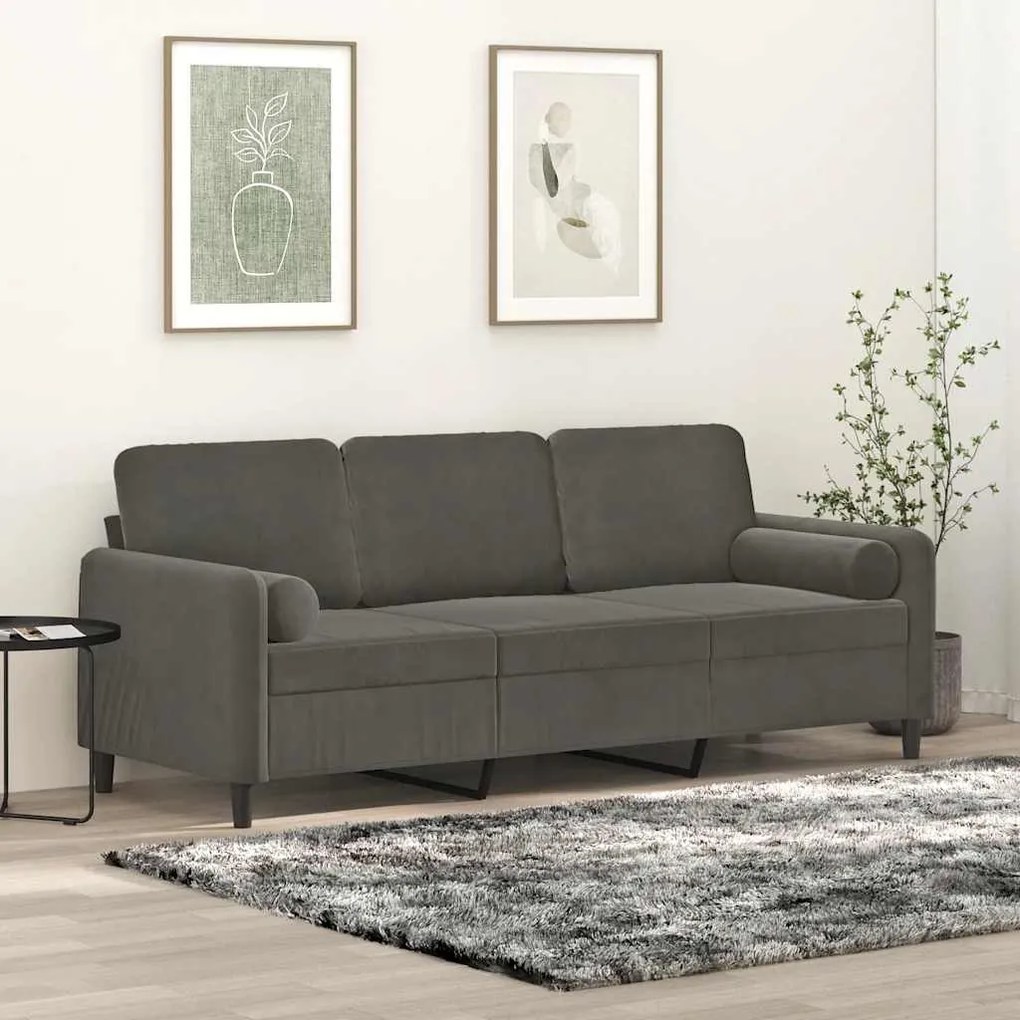 vidaXL Sofá 3 lug. c/ almofadas/almofadões 180 cm tecido cinza-escuro