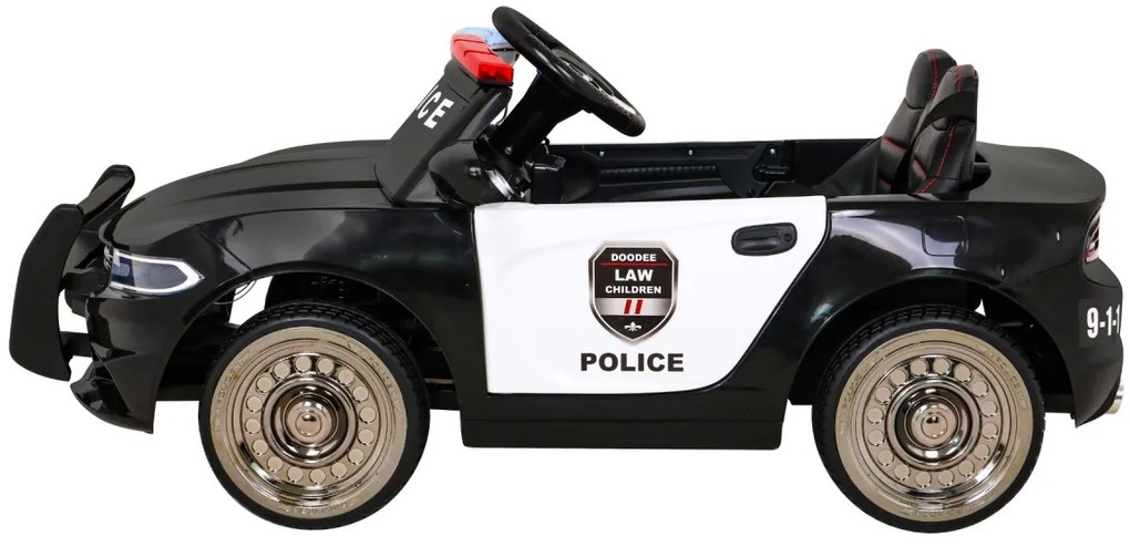 Carro elétrico para Crianças Policia Super-Police 12V, Rodas Espuma EVA, Assento couro ecológico Preto