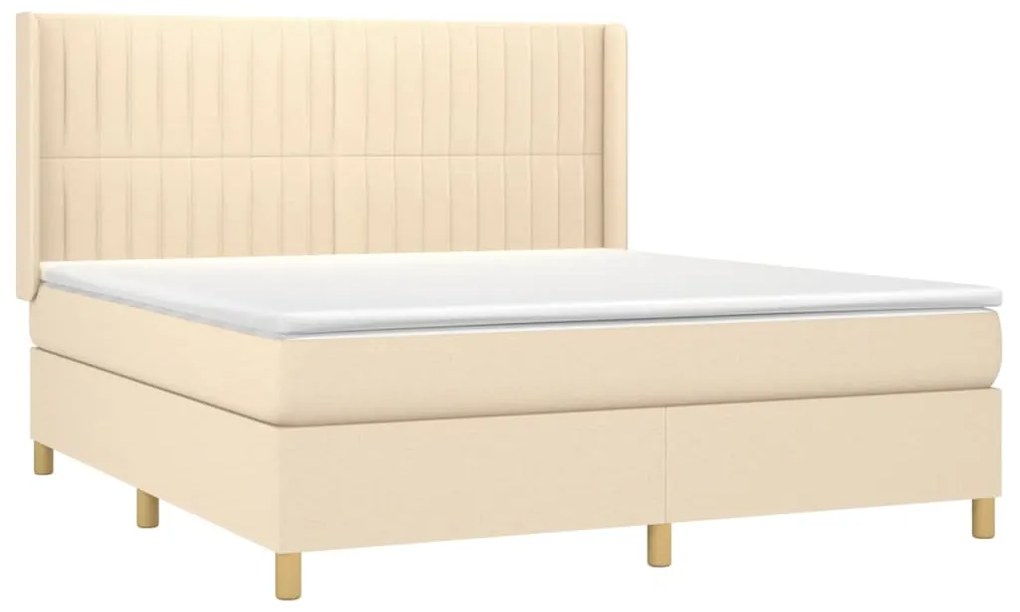 Cama box spring c/ colchão e LED 160x200 cm tecido cor creme