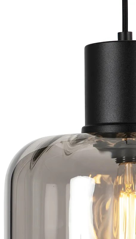 Candeeiro de suspensão design preto com vidro fumê 3-luzes 226 cm - Qara Design