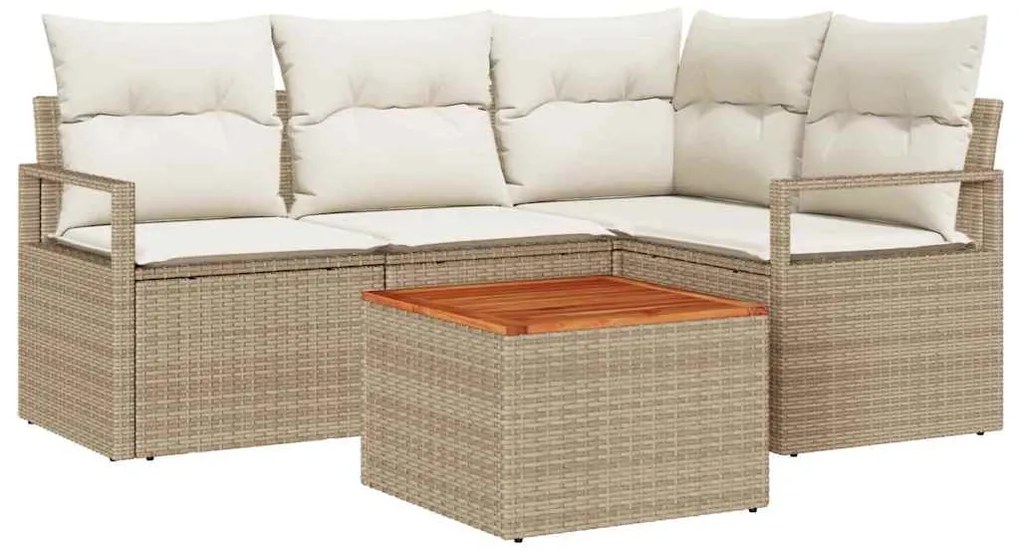 Conjunto de sofá de jardim de 5 peças com almofadas bege em rattan sin
