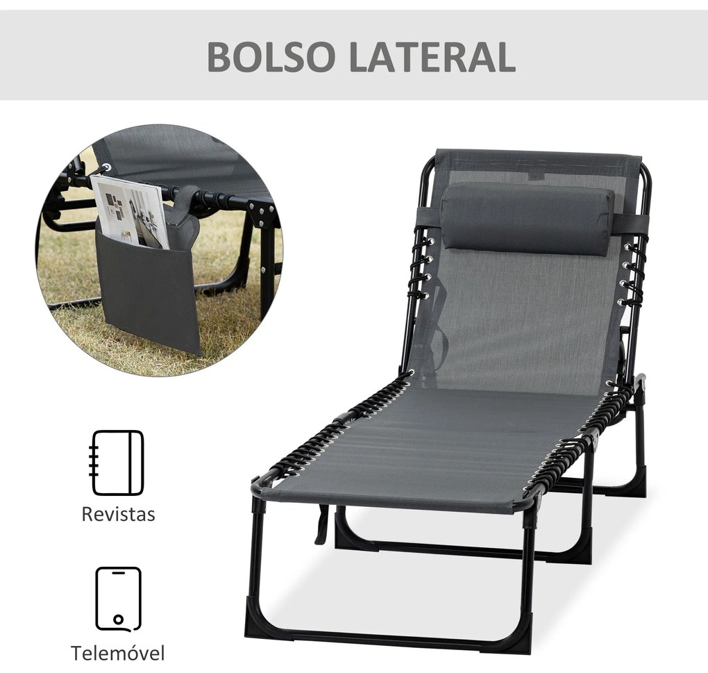 Espreguiçadeira Dobrável Espreguiçadeira de Jardim com Encosto Ajustáv