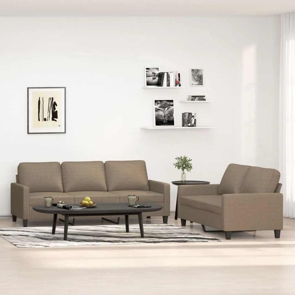 vidaXL 2 pcs conjunto de sofás com almofadões tecido cinza-acastanhado