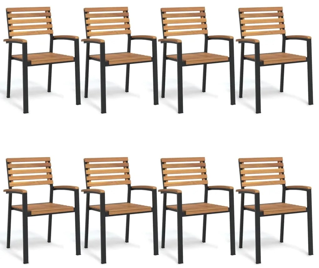 vidaXL Cadeiras de jardim empilháveis 8 pcs acácia maciça e metal