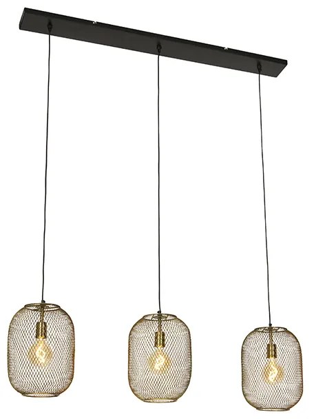 Candeeiro suspenso moderno latão 3-luzes - WAYA Mesh Moderno