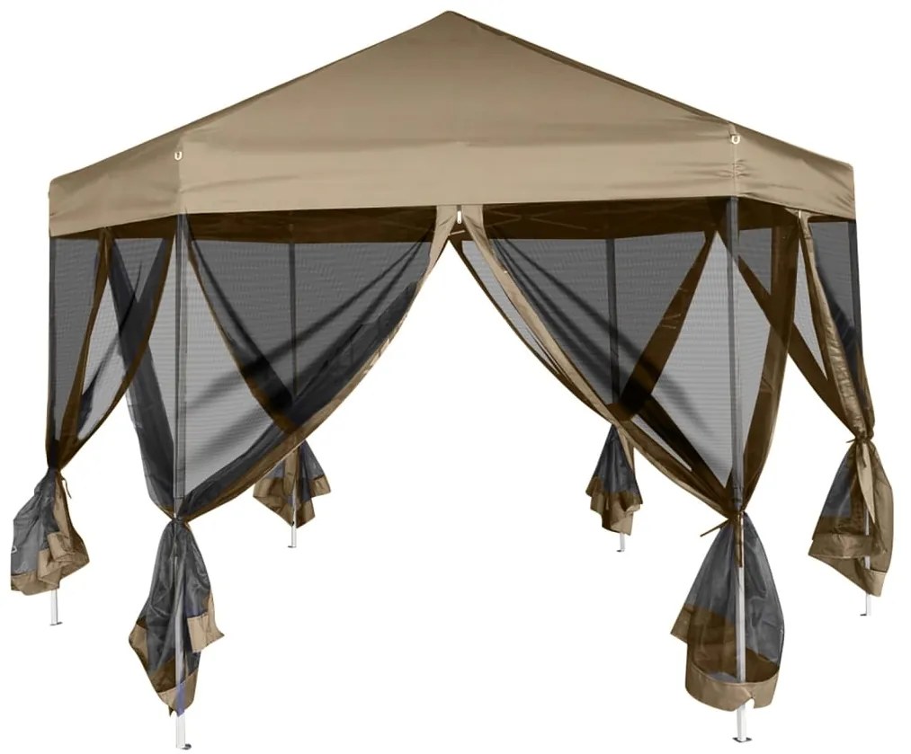 Tenda pop-up hexágono c/paredes 3,6x3,1m 220g/m² cinza-castanho