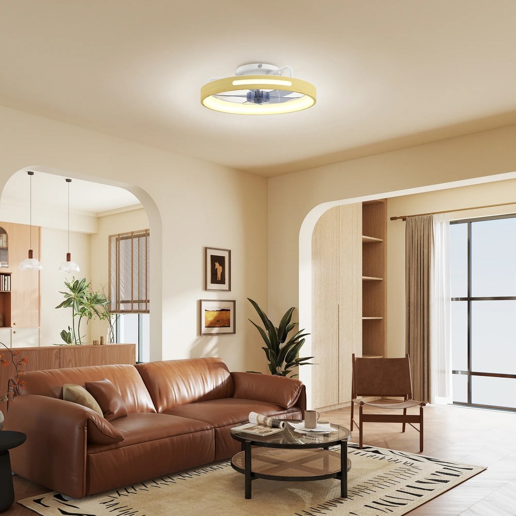 Ventilador de Teto com Luz LED 40 W Motor DC Reversível Comando 6 Velocidades 3 Cores Temporizador Madeira